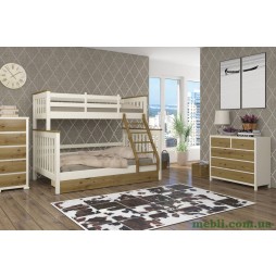Двоярусне дитяче ліжко Mebigrand Скандинавія Білий (RAL9003)/Горіх світлий 120-80х190 з ящиками