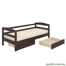 Дитяче ліжко Mebigrand Чикаго Літл Горіх темний 80х190 із заднім бортиком та ящиками