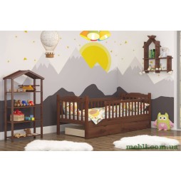 Дитяче ліжко Mebigrand Каріна Горіх темний 70х200 з бортиками та ящиками