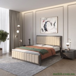Двоспальне дерев'яне ліжко Mebigrand Барселона Б1 Графітовий (RAL9011)/Аляска 23 (Бежевий) 140х190