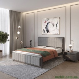Двоспальне дерев'яне ліжко Mebigrand Барселона Б1 Графітовий (RAL9011)/Аляска 93 (Сірий) 140х190