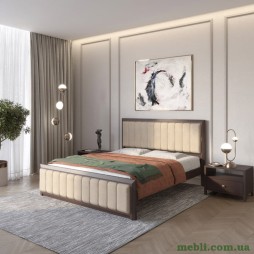 Двоспальне дерев'яне ліжко Mebigrand Барселона Б1 Венге/Аляска 23 (Бежевий) 180х190