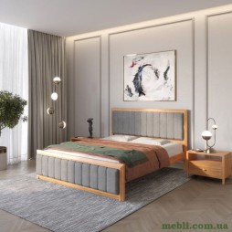 Двоспальне дерев'яне ліжко Mebigrand Барселона Б1 Вільха/Аляска 93 (Сірий) 140х190