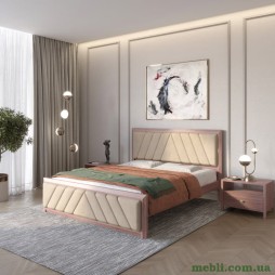 Двоспальне дерев'яне ліжко Mebigrand Барселона Б2 Горіх лісний/Аляска 23 (Бежевий) 140х200