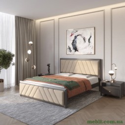 Двоспальне дерев'яне ліжко Mebigrand Барселона Б2 Графітовий (RAL9011)/Аляска 23 (Бежевий) 180х200
