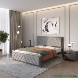 Двоспальне дерев'яне ліжко Mebigrand Барселона Б2 Графітовий (RAL9011)/Аляска 93 (Сірий) 180х200