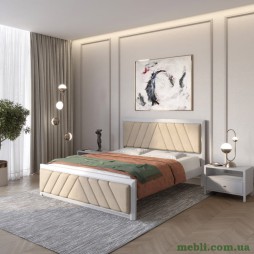 Двоспальне дерев'яне ліжко Mebigrand Барселона Б2 Світло-сірий (RAL-7040)/Аляска 23 (Бежевий) 160х190