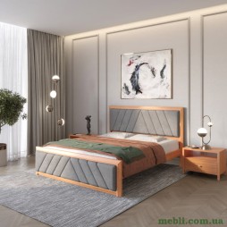 Двоспальне дерев'яне ліжко Mebigrand Барселона Б2 Яблуня/Аляска 93 (Сірий) 140х190