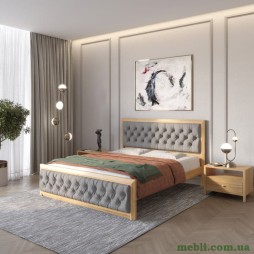 Двоспальне дерев'яне ліжко Mebigrand Барселона Б3 Горіх світлий/Аляска 93 (Сірий) 180х200