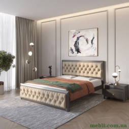 Двоспальне дерев'яне ліжко Mebigrand Барселона Б3 Графітовий (RAL9011)/Аляска 23 (Бежевий) 180х190