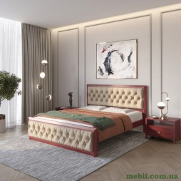 Двоспальне дерев'яне ліжко Mebigrand Барселона Б3 Махонь/Аляска 23 (Бежевий) 160х190