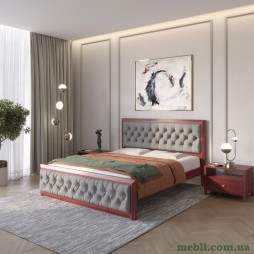 Двоспальне дерев'яне ліжко Mebigrand Барселона Б3 Махонь/Аляска 93 (Сірий) 140х200