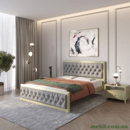 Двоспальне дерев'яне ліжко Mebigrand Барселона Б3 Оливковий (RAL1020)/Аляска 93 (Сірий) 140х190