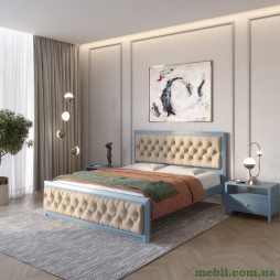 Двоспальне дерев'яне ліжко Mebigrand Барселона Б3 Сіро-синій (S7010R90B)/Аляска 23 (Бежевий) 180х200