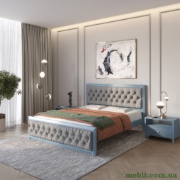 Двоспальне дерев'яне ліжко Mebigrand Барселона Б3 Сіро-синій (S7010R90B)/Аляска 93 (Сірий) 180х190