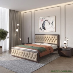 Двоспальне дерев'яне ліжко Mebigrand Барселона Б3 Венге/Аляска 23 (Бежевий) 140х190