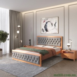 Двоспальне дерев'яне ліжко Mebigrand Барселона Б3 Яблуня/Аляска 93 (Сірий) 160х190