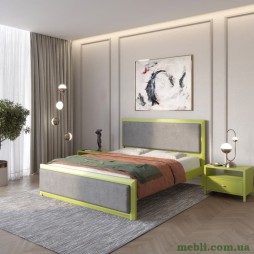 Двоспальне дерев'яне ліжко Mebigrand Барселона Б4 Лайм (S3050G70Y)/Аляска 93 (Сірий) 140х190