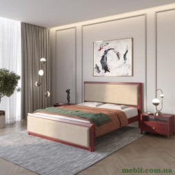 Двоспальне дерев'яне ліжко Mebigrand Барселона Б4 Махонь/Аляска 23 (Бежевий) 140х200