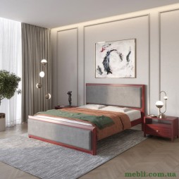 Двоспальне дерев'яне ліжко Mebigrand Барселона Б4 Махонь/Аляска 93 (Сірий) 140х190