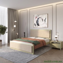 Двоспальне дерев'яне ліжко Mebigrand Барселона Б4 Оливковий (RAL1020)/Аляска 23 (Бежевий) 180х200