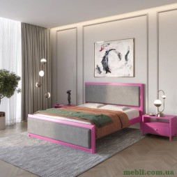 Двоспальне дерев'яне ліжко Mebigrand Барселона Б4 Рожевий (S2060R30B)/Аляска 93 (Сірий) 180х190