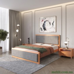 Двоспальне дерев'яне ліжко Mebigrand Барселона Б4 Яблуня/Аляска 93 (Сірий) 140х200