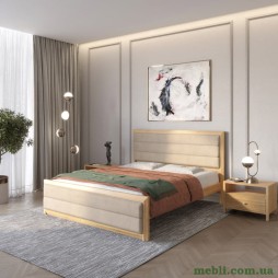 Двоспальне дерев'яне ліжко Mebigrand Барселона Б5 Горіх світлий/Аляска 23 (Бежевий) 140х200