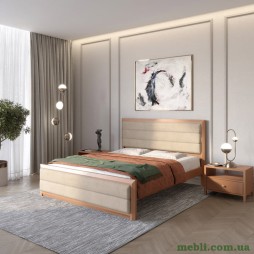 Двоспальне дерев'яне ліжко Mebigrand Барселона Б5 Коричневий (RAL8025)/Аляска 23 (Бежевий) 140х190