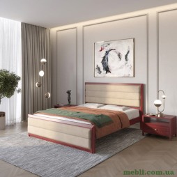 Двоспальне дерев'яне ліжко Mebigrand Барселона Б5 Махонь/Аляска 23 (Бежевий) 140х200