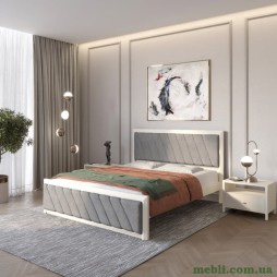 Двоспальне дерев'яне ліжко Mebigrand Барселона Б6 Айворі (S0505Y30R)/Аляска 93 (Сірий) 160х190