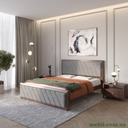 Двоспальне дерев'яне ліжко Mebigrand Барселона Б6 Горіх темний/Аляска 93 (Сірий) 180х190