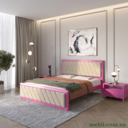 Двоспальне дерев'яне ліжко Mebigrand Барселона Б6 Рожевий (S2060R30B)/Аляска 23 (Бежевий) 140х200