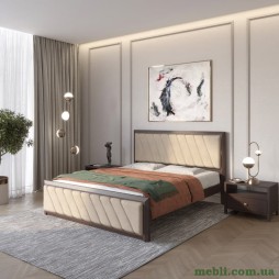 Двоспальне дерев'яне ліжко Mebigrand Барселона Б6 Венге/Аляска 23 (Бежевий) 140х200
