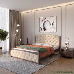 Двоспальне дерев'яне ліжко Mebigrand Мехіко Горіх темний/Аляска 23 (Бежевий) 160х200