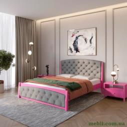 Двоспальне дерев'яне ліжко Mebigrand Мехіко Рожевий (S2060R30B)/Аляска 93 (Сірий) 160х200