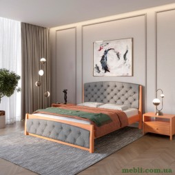 Двоспальне дерев'яне ліжко Mebigrand Мехіко Яблуня/Аляска 93 (Сірий) 140х190