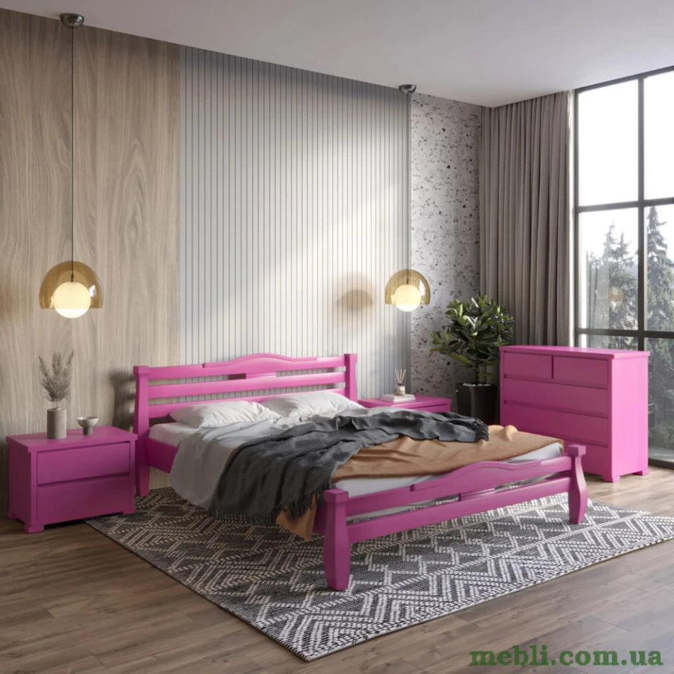 Двоспальне дерев'яне ліжко Mebigrand Монако Рожевий (S2060R30B) 140х200