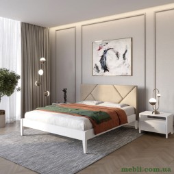 Двоспальне дерев'яне ліжко Mebigrand Нью-Йорк ДК Білий (RAL9003)/Аляска 23 (Бежевий) 160х200