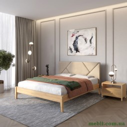 Двоспальне дерев'яне ліжко Mebigrand Нью-Йорк ДК Горіх світлий/Аляска 23 (Бежевий) 140х190
