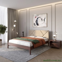 Двоспальне дерев'яне ліжко Mebigrand Нью-Йорк ДК Горіх темний/Аляска 23 (Бежевий) 140х200