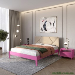 Двоспальне дерев'яне ліжко Mebigrand Нью-Йорк ДК Рожевий (S2060R30B)/Аляска 23 (Бежевий) 140х200