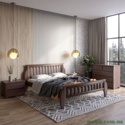 Двоспальне дерев'яне ліжко Mebigrand Прага Горіх темний 180х200