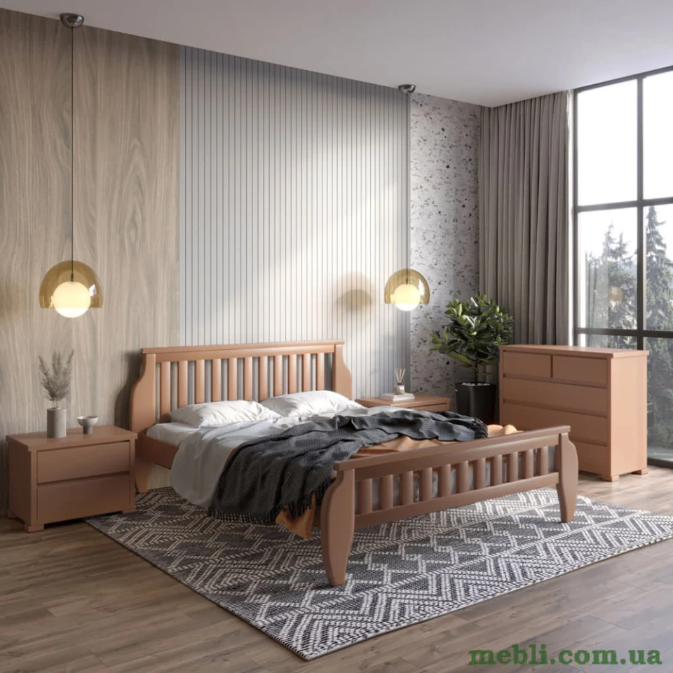 Двоспальне дерев'яне ліжко Mebigrand Прага Коричневий (RAL8025) 140х200
