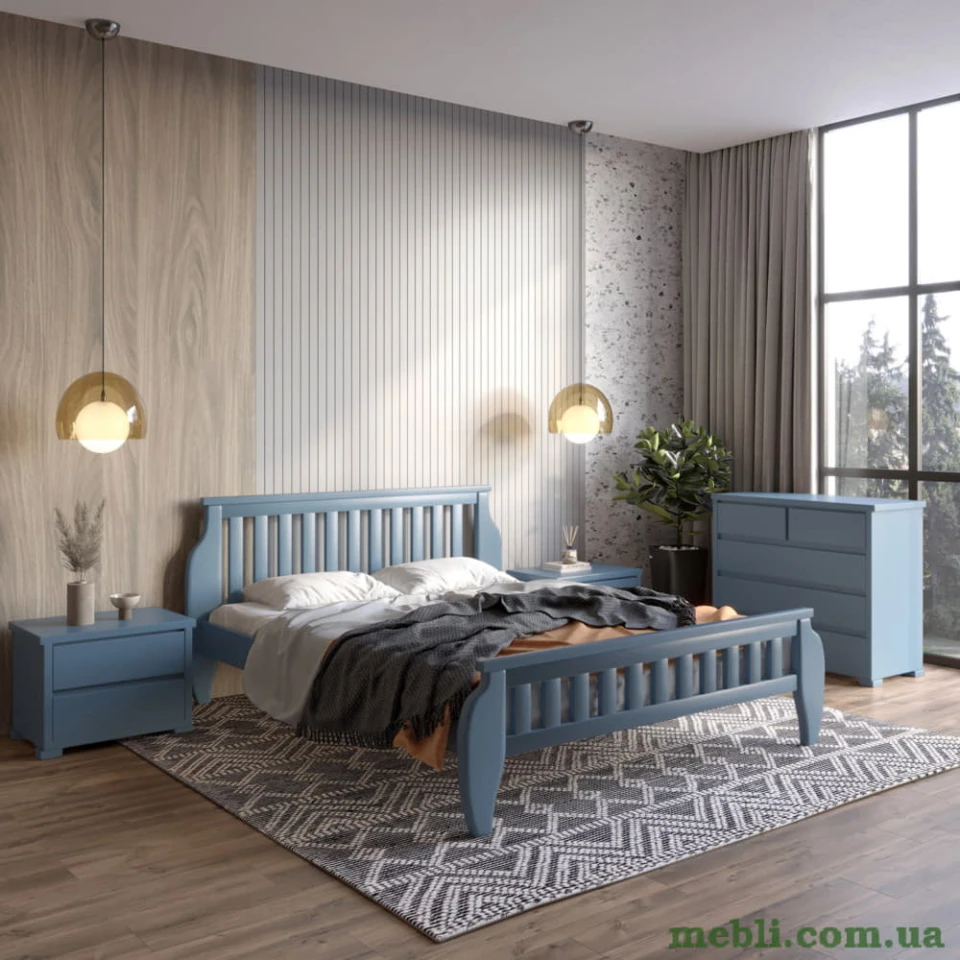 Двоспальне дерев'яне ліжко Mebigrand Прага Сіро-синій (S7010R90B) 140х190