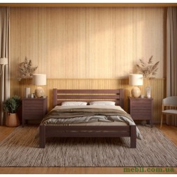 Двоспальне дерев'яне ліжко Mebigrand Прем'єра Горіх темний 160х200