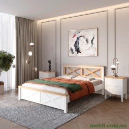 Двоспальне дерев'яне ліжко Mebigrand Прованс Н Білий (RAL9003)/Горіх світлий 160х190