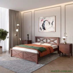 Двоспальне дерев'яне ліжко Mebigrand Прованс Н Горіх темний 140х190