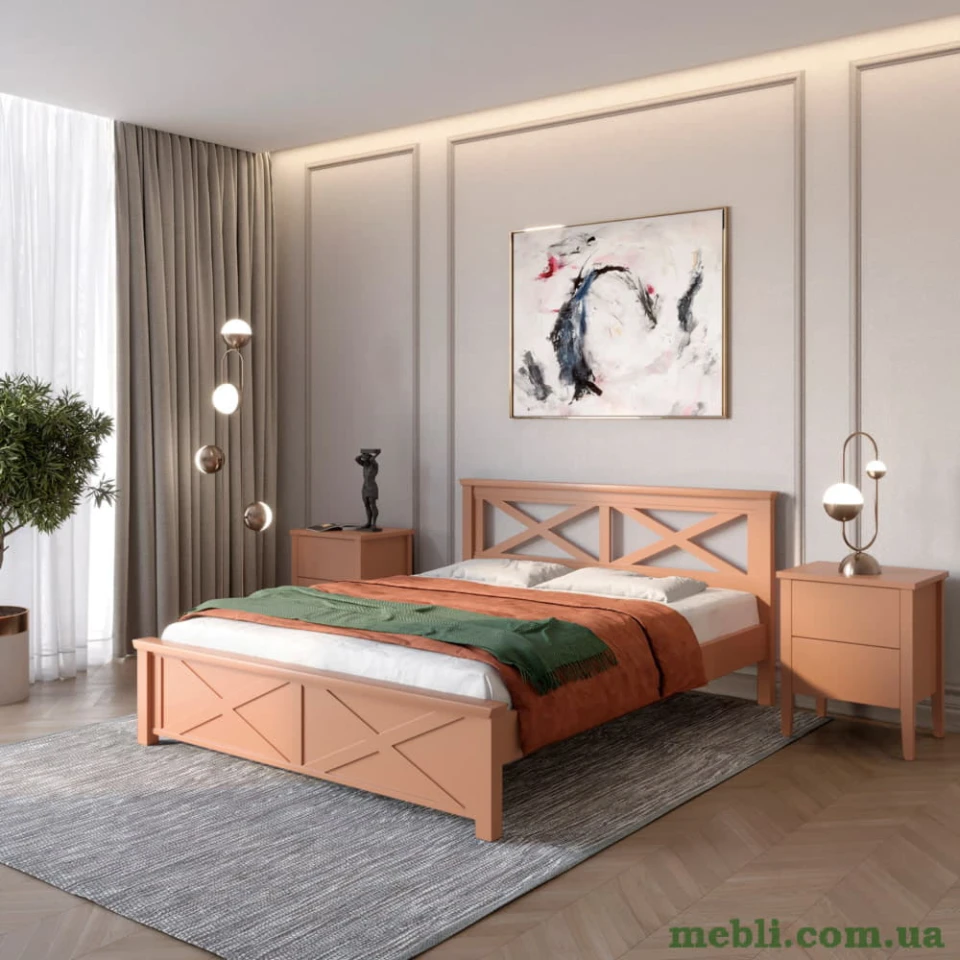 Двоспальне дерев'яне ліжко Mebigrand Прованс Н Коричневий (RAL8025) 160х190