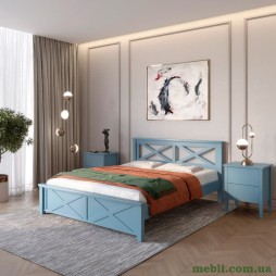 Двоспальне дерев'яне ліжко Mebigrand Прованс Н Сіро-синій (S7010R90B) 180х200